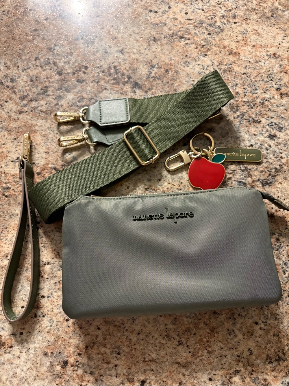 Nanette Lepore Olive Green Convertible Wristlet with Wide Strap
